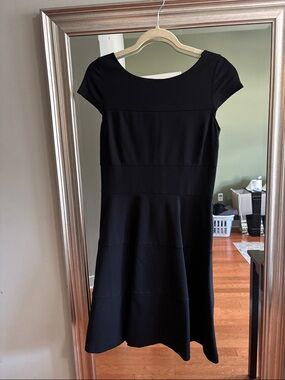 Banana Republic Black Cap-Sleeve Midi Fit-and-Flare Dress